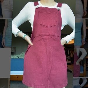 maroon overall dress